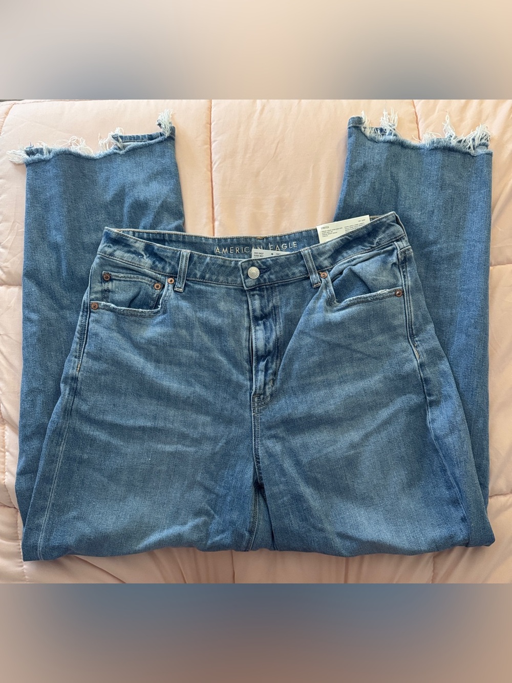 American Eagle Outfitters Light Blue High-Rise Wide Leg Jeans with Frayed Hem
